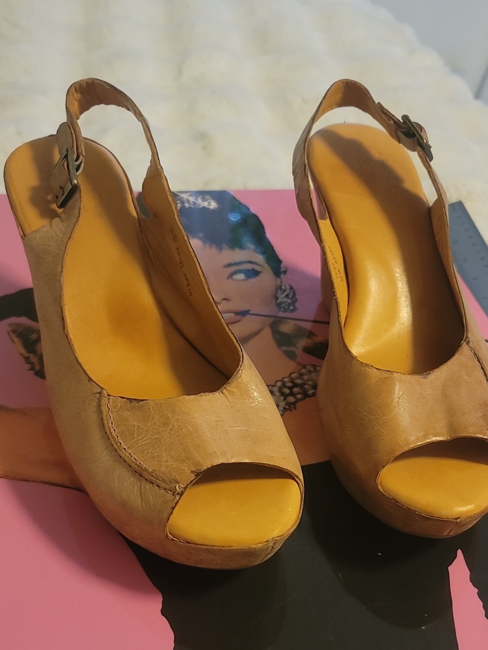 Kork-Ease Tan Peep-Toe Slingback Wedges